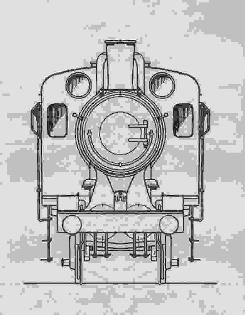 Drawing of the front of the train engine E2.